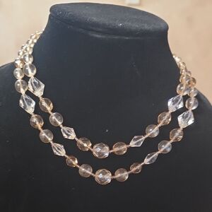 Elegant Champagne Glass & Acrylic Bead Double-Strand Necklace